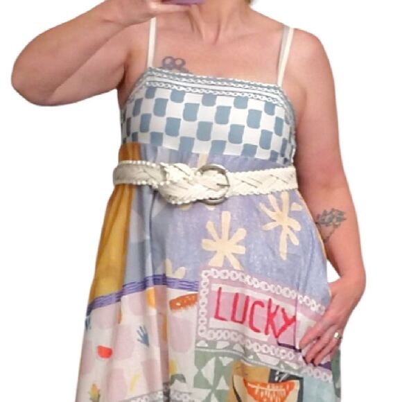 Europecore Sleeveless Picnic Print Smocked Back Midi Dress Medium - Picture 3 of 15